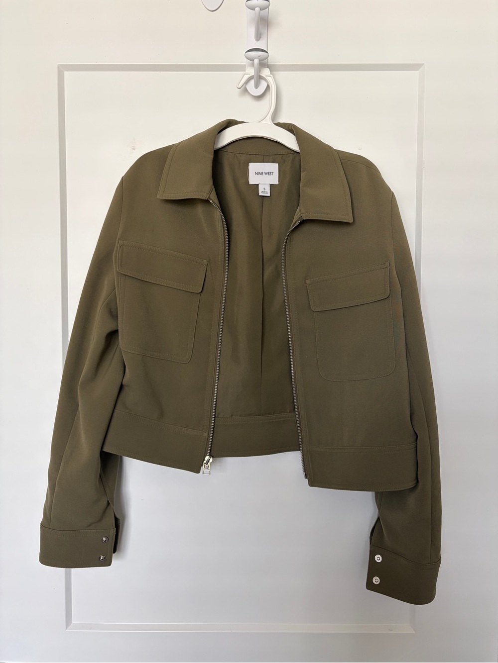Nine West Olive Utility Cropped Zip Jacket